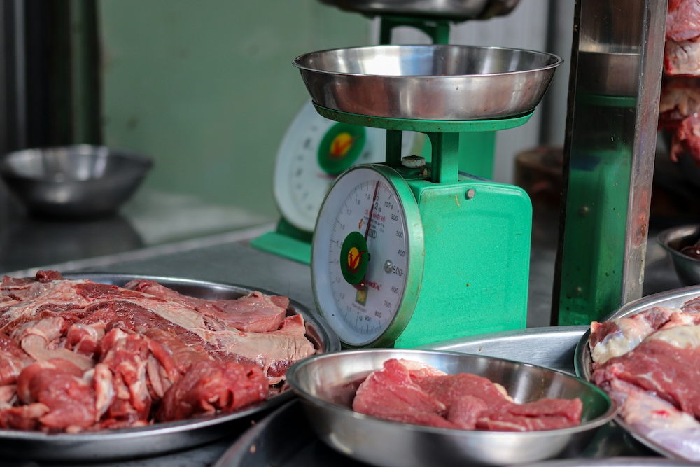 weighing scales on a market stall